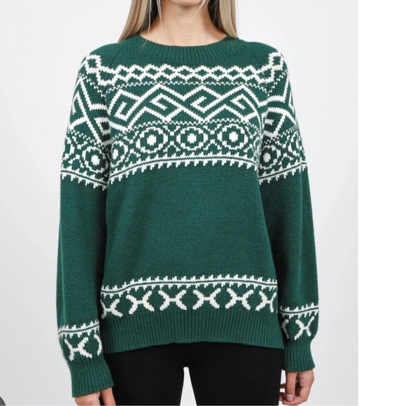 ✨Host Pick✨ Brunette The Label Fair Isle Forest Green Sweater Size M/L - Picture 3 of 10